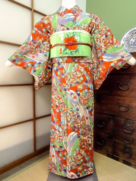 Photo1: CN0726H KOMON dyed (Grade A) and NAGOYA OBI sash (Grade A) (1)