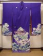 Photo3: I0107S Used Japanese Kimono  Bright Purple FURISODE long-sleeved / Silk. Book, MEIJI era (Grade C) (3)