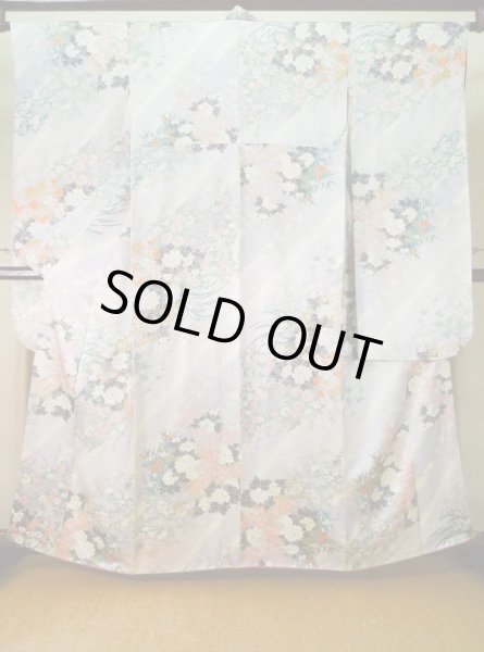 Photo1: K1222M Used Japanese womenLight  Wisteria FURISODE long-sleeved / Silk. Peony,   (Grade C) (1)