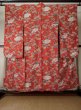 Photo1: L0204Z Used Japanese women  Vermilion FURISODE long-sleeved / Silk. Chrysanthemum,   (Grade A+) (1)