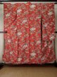 Photo2: L0204Z Used Japanese women  Vermilion FURISODE long-sleeved / Silk. Chrysanthemum,   (Grade A+) (2)