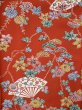 Photo5: L0204Z Used Japanese women  Vermilion FURISODE long-sleeved / Silk. Chrysanthemum,   (Grade A+) (5)