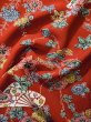 Photo12: L0204Z Used Japanese women  Vermilion FURISODE long-sleeved / Silk. Chrysanthemum,   (Grade A+) (12)