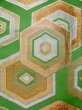 Photo4: L0217B Vintage Japanese Kimono Creamy  Green FUKURO OBI sash Tortoise-shell pattern― Hexagonal pattern Silk. (4)