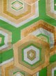 Photo5: L0217B Vintage Japanese Kimono Creamy  Green FUKURO OBI sash Tortoise-shell pattern― Hexagonal pattern Silk. (5)