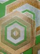 Photo6: L0217B Vintage Japanese Kimono Creamy  Green FUKURO OBI sash Tortoise-shell pattern― Hexagonal pattern Silk. (6)