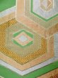 Photo7: L0217B Vintage Japanese Kimono Creamy  Green FUKURO OBI sash Tortoise-shell pattern― Hexagonal pattern Silk. (7)