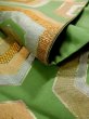 Photo12: L0217B Vintage Japanese Kimono Creamy  Green FUKURO OBI sash Tortoise-shell pattern― Hexagonal pattern Silk. (12)