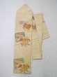 Photo1: L0427J Vintage Japanese Kimono Grayish Yellowish Ivory NAGOYA OBI sash Flower Silk. (1)