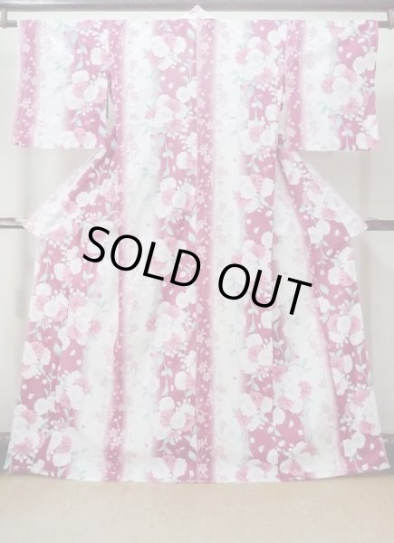 Photo1: M0914J Used Japanese women  Vivid Pink YUKATA summer(made in Other than Japan) / Cotton. Flower,   (Grade B) (1)