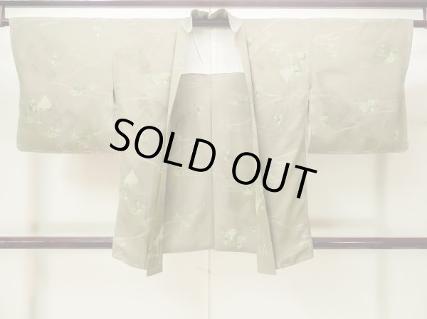 Photo1: M1121G Vintage Japanese women Pale Grayish Green HAORI short jacket / Silk. People,   (Grade C) (1)