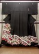 Photo1: M1228D Vintage Japanese women   Black TOMESODE formal / Silk. Chinese flower, Aging deterioration.  (Grade C) (1)