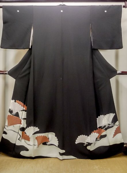 Photo1: M1228F Vintage Japanese women   Black TOMESODE formal / Silk. Haze,   (Grade C) (1)