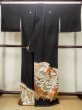 Photo2: M1228H Vintage Japanese women   Black TOMESODE formal / Synthetic. Chrysanthemum,   (Grade A+) (2)