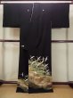 Photo2: M1228J Vintage Japanese women   Black TOMESODE formal / Silk. Pine tree/branch/needle, Small holes all over.  (Grade D) (2)