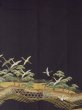 Photo6: M1228J Vintage Japanese women   Black TOMESODE formal / Silk. Pine tree/branch/needle, Small holes all over.  (Grade D) (6)