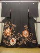 Photo1: M1228L Antique Japanese women   Black TOMESODE formal / Silk. Arabesque vine,   (Grade C) (1)