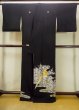 Photo2: M1228O Vintage Japanese women   Black TOMESODE formal / Synthetic. UME plum bloom,   (Grade D) (2)