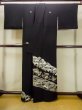 Photo2: M1228Q Vintage Japanese women   Black TOMESODE formal / Synthetic. Pine tree/branch/needle,   (Grade C) (2)