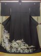 Photo1: M1228R Vintage Japanese women   Black TOMESODE formal / Synthetic. SAKURA cherry blossom,   (Grade C) (1)