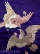 Photo2: N0216A Vintage Japanese Kimono  Shiny Purple NAGOYA OBI sash Bird Silk. (Grade B) (2)