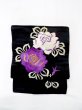 Photo6: N0216E Vintage Japanese Kimono  Shiny Black NAGOYA OBI sash Rose Silk. (Grade B) (6)