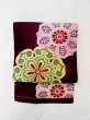 Photo6: N0216J Vintage Japanese Kimono  Purplish Dark Red NAGOYA OBI sash Chinese flower Silk. (Grade B) (6)