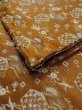 Photo5: N0216N Vintage Japanese Kimono  Shiny Brown NAGOYA OBI sash Flower Silk. (Grade C) (5)