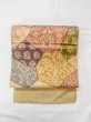 Photo18: N0227G Vintage Japanese Kimono  Shiny Gold FUKURO OBI sash Flower Silk. (Grade C) (18)