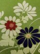 Photo4: N0227P Vintage Japanese Kimono   Green FUKURO OBI sash Flower Silk. (Grade D) (4)