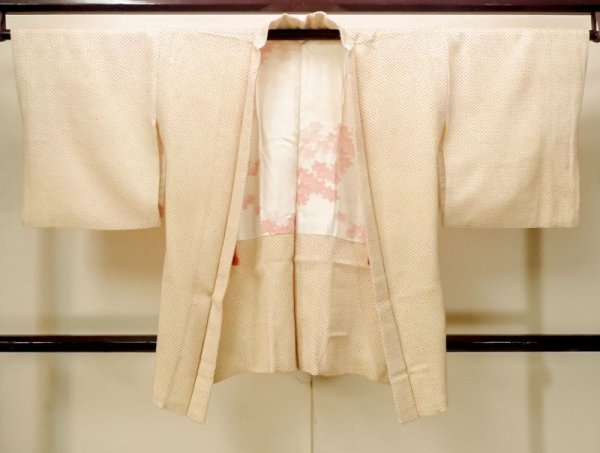 Photo1: Mint N0305D Vintage Japanese women  Pale Yellow HAORI short jacket / Silk. Dot   (Grade A) (1)