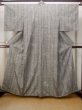 Photo1: N0312E Vintage Japanese women  Greenish Gray HITOE unlined / Silk. Stripes,   (Grade B) (1)