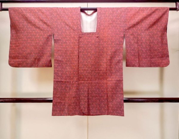 Photo1: N0321A Vintage Japanese women   Vermilion MICHIYUKI outer coat / Synthetic. Tetrapod shape,   (Grade B) (1)