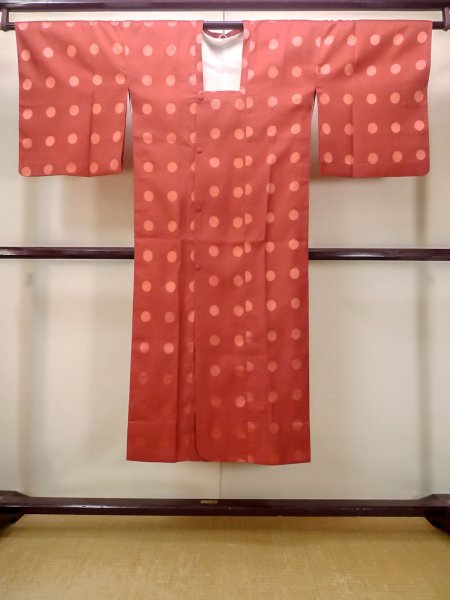 Photo1: Mint N0321U Vintage Japanese women  Shiny Vermilion MICHIYUKI outer coat / Synthetic. Circle   (Grade A) (1)