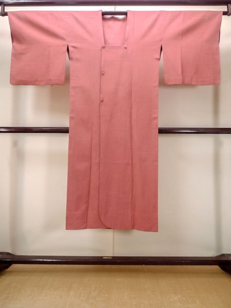 Photo1: N0321W Vintage Japanese women  Grayish Vermilion MICHIYUKI outer coat / Synthetic. Plaid Checks   (Grade B) (1)