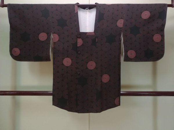 Photo1: N0329A Vintage Japanese women   Black MICHIYUKI outer coat / Silk. Dot,   (Grade B) (1)