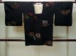 Photo1: N0329E Vintage Japanese women   Black MICHIYUKI outer coat / Silk. Chrysanthemum,   (Grade C) (1)