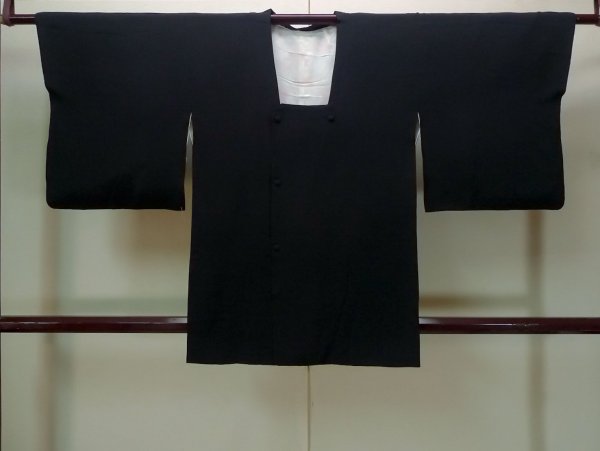 Photo1: N0329K Vintage Japanese women   Black MICHIYUKI outer coat / Silk.    (Grade C) (1)