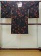 Photo1: N0329Q Vintage Japanese women   Black MICHIYUKI outer coat / Silk. Flower   (Grade B) (1)