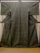 Photo1: N0409C Vintage Japanese women   Green TSUMUGI pongee / Silk. Plaid Checks   (Grade A) (1)