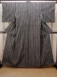 Photo1: Mint N0409H Vintage Japanese women  Grayish Multi Color TSUMUGI pongee / Silk. Stripes   (Grade A) (1)