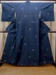 Photo1: Mint N0409I Vintage Japanese women   Navy Blue TSUMUGI pongee / Silk. Flower,   (Grade A) (1)