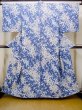 Photo1: N0409P Vintage Japanese women  Vivid Blue KOMON dyed / Silk. SAKURA cherry blossom   (Grade C) (1)