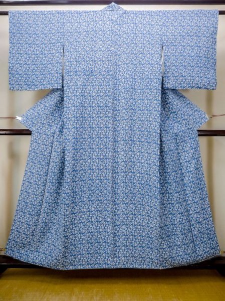 Photo1: N0409V Vintage Japanese women  Grayish Blue KOMON dyed / Silk. Flower,   (Grade C) (1)