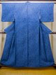 Photo1: Mint N0409W Used Japanese women Pale Dark Indigo Blue KOMON dyed / Silk. Peony,   (Grade A) (1)