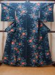 Photo1: Mint N0430C Vintage Japanese women   Indigo Blue TSUMUGI pongee / Silk. Camellia,   (Grade A) (1)