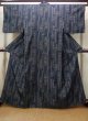 Photo1: Mint N0430I Vintage Japanese women   Navy Blue TSUMUGI pongee / Silk. Geometrical pattern   (Grade A) (1)