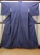 Photo1: N0430L Vintage Japanese women  Pale Indigo Blue TSUMUGI pongee / Silk. Lozenges,   (Grade B) (1)