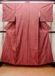 Photo1: Mint N0430Q Vintage Japanese women   Red TSUMUGI pongee / Silk. Stripes,   (Grade A) (1)