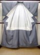 Photo2: Mint N0430R Vintage Japanese women  Grayish Light Blue TSUMUGI pongee / Silk. Butterfly,   (Grade A) (2)